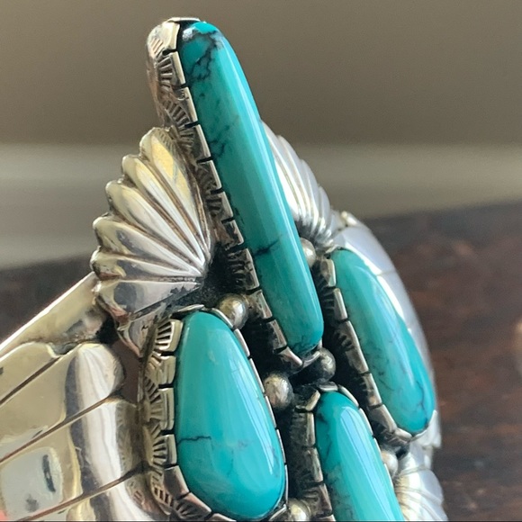 Navajo Turquoise and Sterling Wide Cuff Bracelet - Picture 12 of 16
